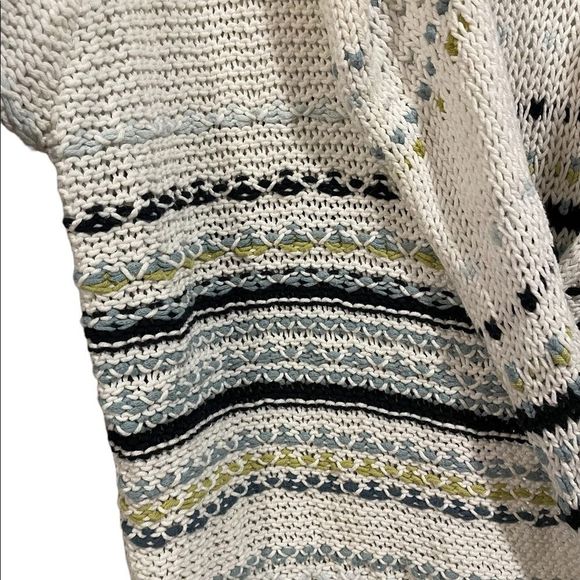 J. Jill White Blue Green Striped Long Sleeve Long Line Knit Crochet Cardigan Top - Picture 2 of 7